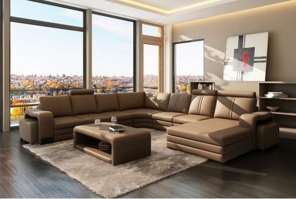 XXL Multifunctioneel leren bankstel Bank Grote bank Bekleding Decor Hoekbank Moderne