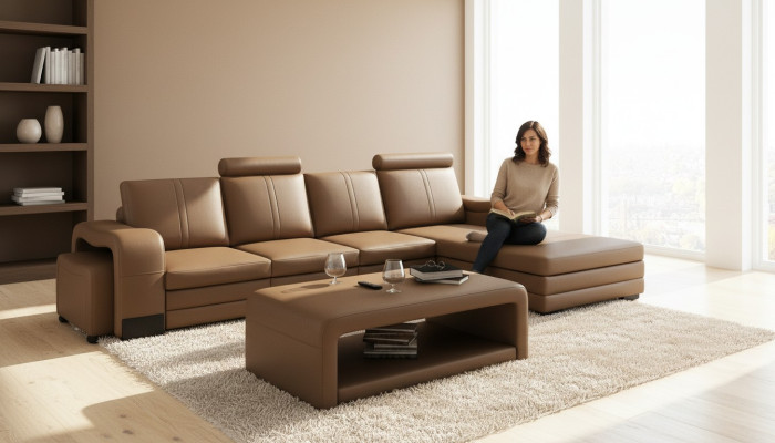 XXL Multifunctionele leren bank Bank Grote bank Decor Bekleed hoekbank Modern XXL Multifunctionele leren bank Grote bank Decor Beklede hoekbank Modern