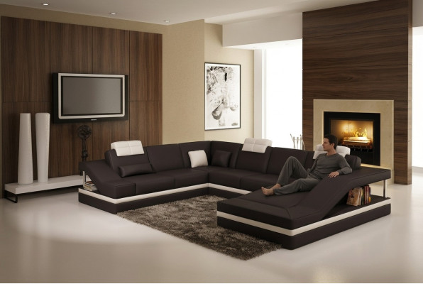 Ontwerp Hoek Groot End Sofa Bank XXL Lederen Bankstellen Decor Set