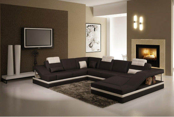 Ontwerp Hoek Groot End Sofa Bank XXL Lederen Bankstellen Decor Set