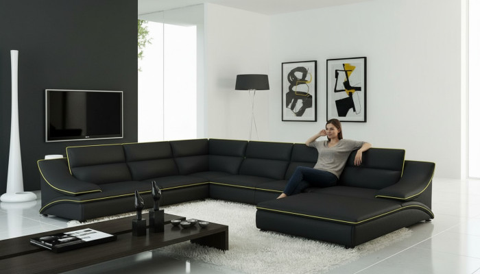Ontwerp XXL Grote Hoekbank met Grote Kussens Leren Hoekbank Bankstel Sofaset