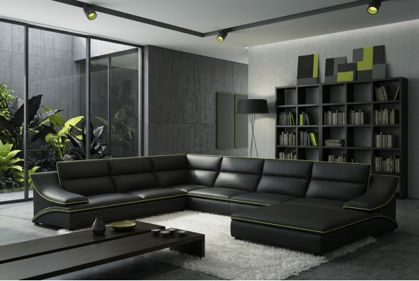 Ontwerp XXL Grote Hoekbank met Grote Kussens Leren Hoekbank Bankstel Sofaset