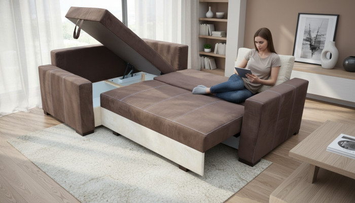 Ontwerp slaapbank bank bekleding woonkamer hoekbank bankstel van textiel.