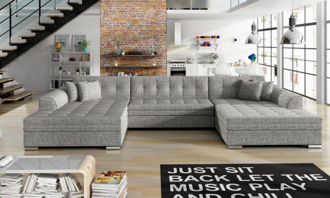 Modern Design Hoekbank Vento Slaapfunctie Bank Leer Bekleding Textiel Bankstellen