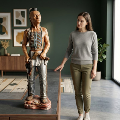 Beeld Indiaan VS Wilde Westen standbeeld sculptuur figuren beeldhouwwerken decoratie nieuw