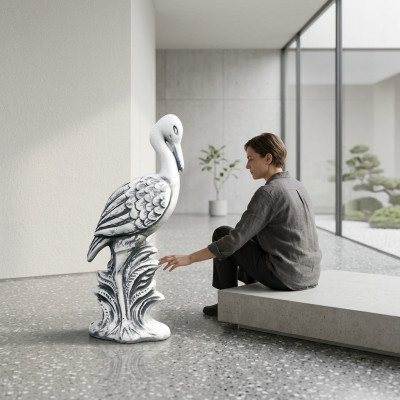 Tuindecoratie Kraanvogel Terras Steen Figuren Beeld Standbeeld Sculptuur