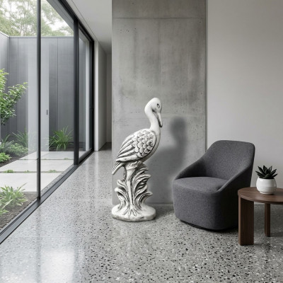 Tuindecoratie Kraanvogel Terras Steen Figuren Beeld Standbeeld Sculptuur