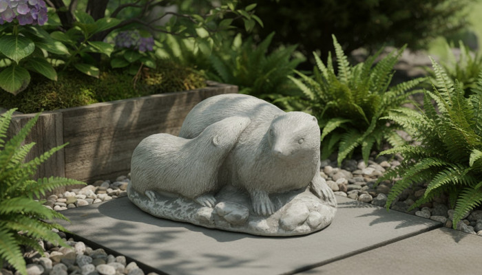 Tuindecoratie Fretten Terras Steenfiguren Figuur Wit Natuur Standbeeld