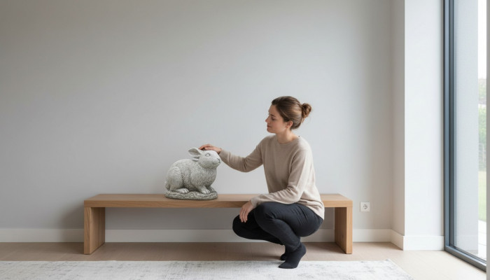 Tuindecoratie Konijn Terras Steen Figuren Decoratie Standbeeld