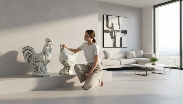 Tuindecoratie Kip Terras Steen Beelden Beeld Wit Decoratief Standbeeld