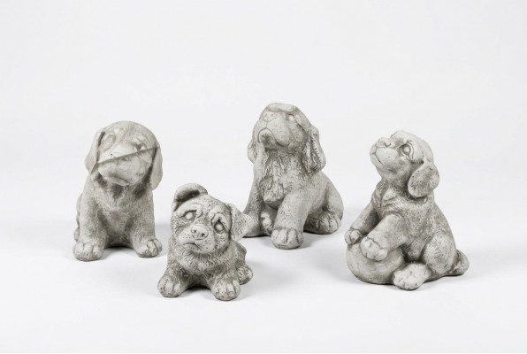 Tuindecoratie Witte Hond Terras Steenfiguren Decoratief Standbeeld Figuur