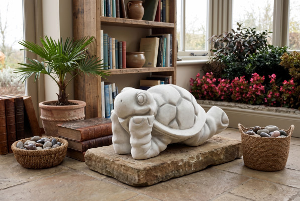 Tuinschildpaddecoratie voor op het terras, steenfiguur decoratie standbeeld.