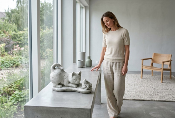 Tuindecoratie Kattenstandbeeld Sculptuur Figuren Wit Beeldhouwwerk Ontwerp