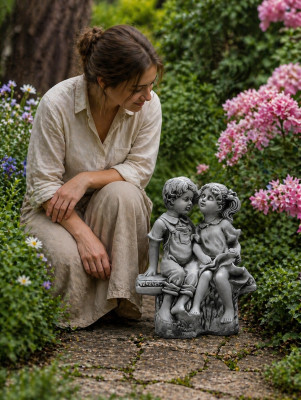 40 cm decoratieve sculptuur ontwerp figuur standbeeld grijs tuinfiguren natuur standbeelden