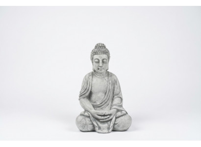 Beeld Boeddha sculptuur in steenlook. Groot beeld voor decoratieve tuin.