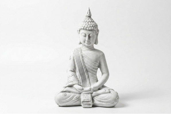 Decoratieve figuur Boeddha sculptuur in steenlook. Groot beeld voor in de tuin.