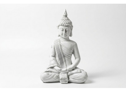Decoratieve figuur Boeddha sculptuur in steenlook. Groot beeld voor in de tuin.