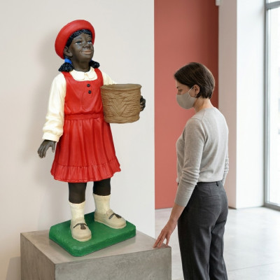 Ontwerp Zwarte Kind Meisje Figuur Standbeeld Sculptuur Figuren Sculpturen Decoratie 7061