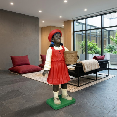 Ontwerp Zwarte Kind Meisje Figuur Standbeeld Sculptuur Figuren Sculpturen Decoratie 7061