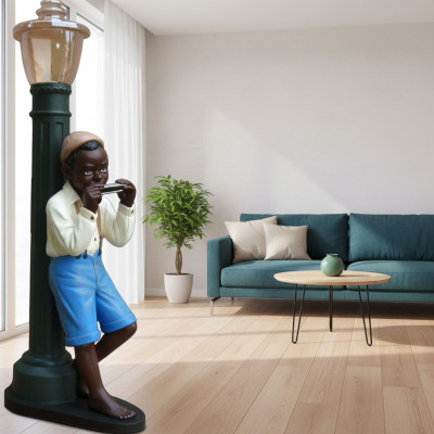 Ontwerp jongen met mondharmonica figuur standbeeld sculptuur beeldjes sculpturen 7078 Nieuw