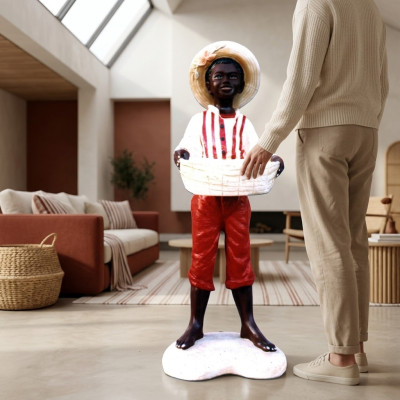 Ontwerp jongen met mand figuur standbeeld sculptuur figuren sculpturen decoratie 7087