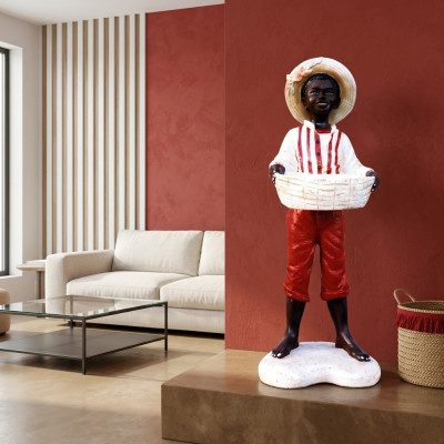 Ontwerp jongen met mand figuur standbeeld sculptuur figuren sculpturen decoratie 7087