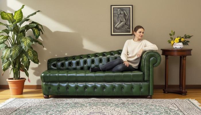 Chaiselongues Chesterfield Bank Groen Bank Ligstoel Ottomaan Recamiere Leer Chiase