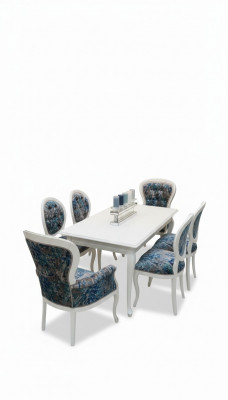 Stijlvol dineren. Klassieke grijs-blauwe eetkamerstoelen in een handige set van 4.