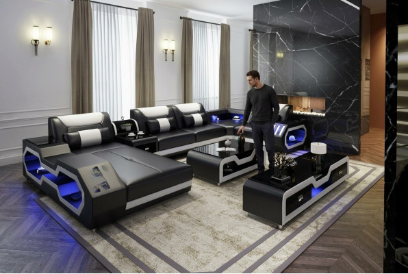 XXL Woongebied Bank Bank Bekleding Hoekbank Banken Banken + USB + Licht