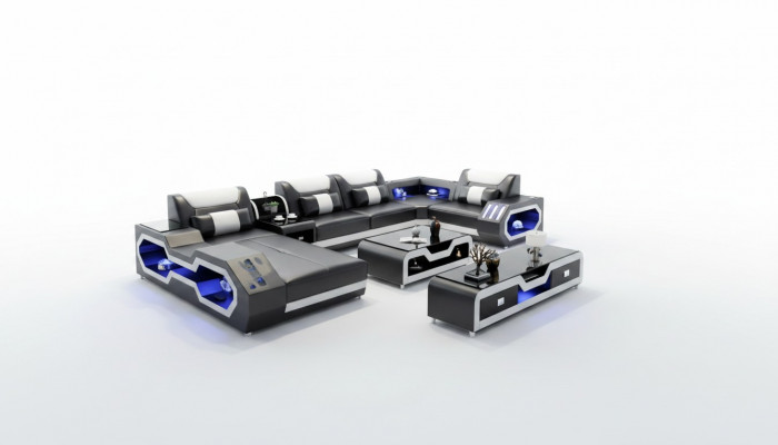 XXL Woongebied Bank Bank Bekleding Hoekbank Banken Banken + USB + Licht