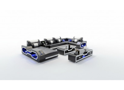 XXL Woongebied Bank Bank Bekleding Hoekbank Banken Banken + USB + Licht