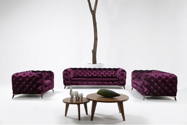 Luxe hoogwaardige bank zitbank bekleding zitplaatsen 3+2+1 set Chesterfield Paars Nieuw