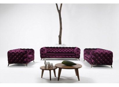 Luxe hoogwaardige bank zitbank bekleding zitplaatsen 3+2+1 set Chesterfield Paars Nieuw