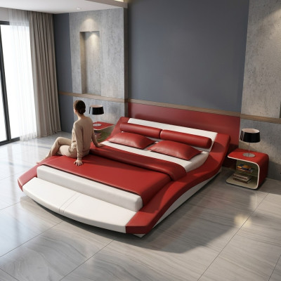 Ontwerp Lederen Bed Hotel Frame Luxe Slaapkamer Tweepersoonsbedden Huwelijk Modern