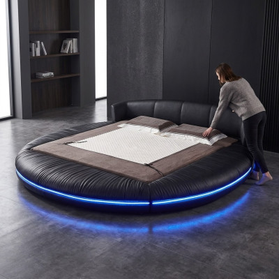 Ronde designbedden Leer Rond Bed Dubbel Luxe Hotel Frame Slaap Onmiddellijk