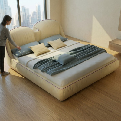 Ontwerp bedden Leren bed Dubbel Luxe Huwelijk Modern Hotel Frame Slaap