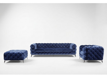 Sofa Chesterfield Bank Bekleding XXL Grote Set Stof 4+1+1 ontwerper