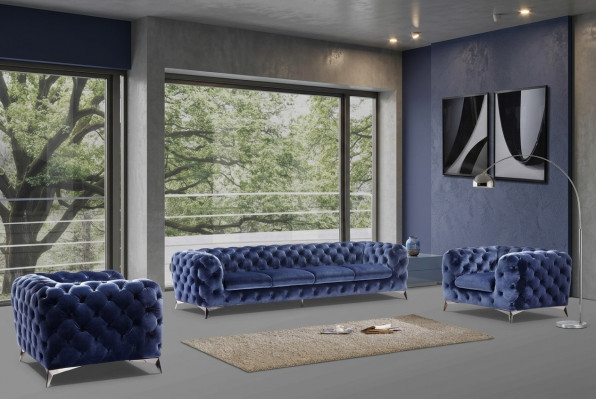 Blauwe Chesterfield bankstel stof 2+2 design meubels.