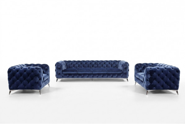 Blauwe Chesterfield bankstel stof 2+2 design meubels.
