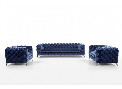 Blauwe Chesterfield bankstel stof 2+2 design meubels.