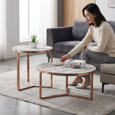 Ontwerper Metalen Bank Glazen Tafel + Bijzettafels Bank Nieuw 2 stuks Set.