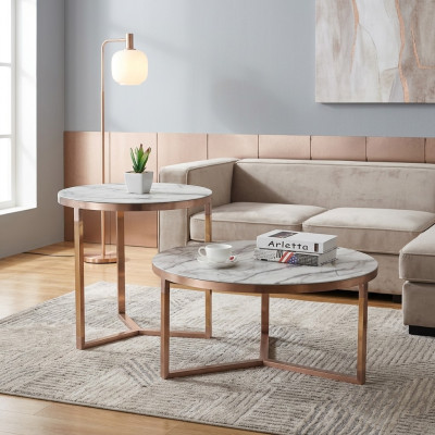 Ontwerper Metalen Bank Glazen Tafel + Bijzettafels Bank Nieuw 2 stuks Set.