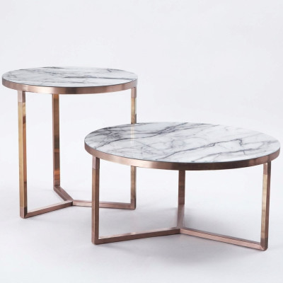 Ontwerper Metalen Bank Glazen Tafel + Bijzettafels Bank Nieuw 2 stuks Set.