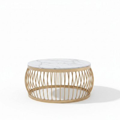 Ronde designstenen bank van runderen Roestvrijstalen bank tafel Woonontwerp Rond