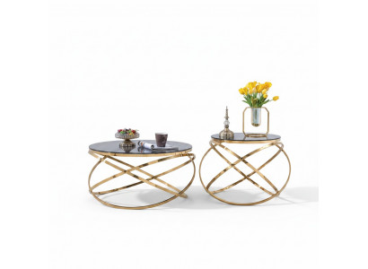 Designer Metalen Roestvrijstalen Bank Kunstmarmer Tafel + Bijzettafels Bank 2-delig.