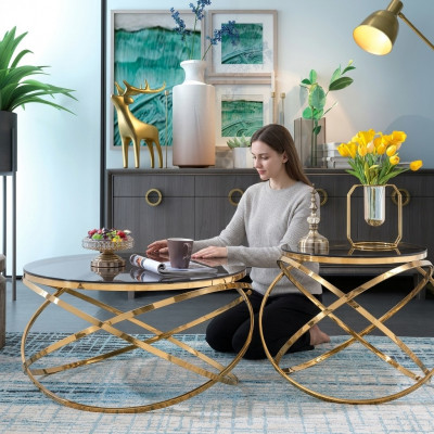 Bank Tafel Ronde tafels Ronde bank Metaal Glas Bijzettafel Ontwerper