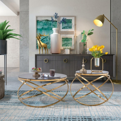 Bank Tafel Ronde tafels Ronde bank Metaal Glas Bijzettafel Ontwerper