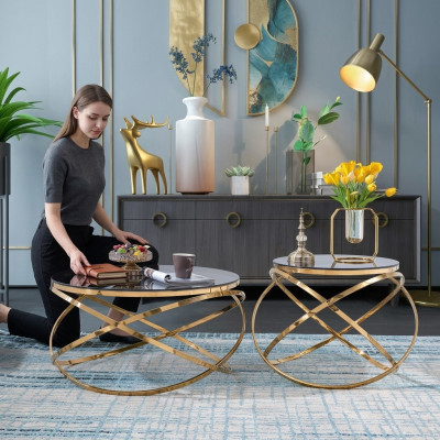 Bijzettafel Ronde Tafels Ronde Bank Metalen Kunstmarmer Designer Luxe