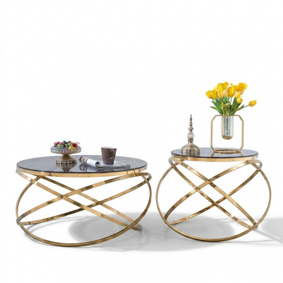 Bijzettafel Ronde Tafels Ronde Bank Metalen Kunstmarmer Designer Luxe