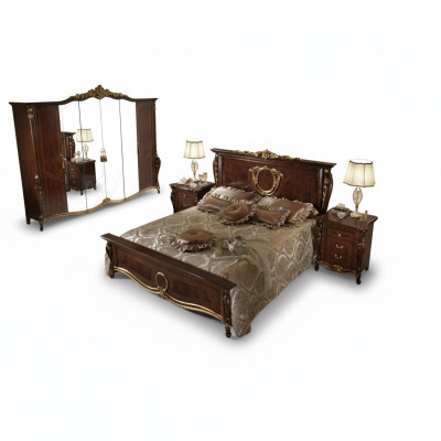 Tweepersoonsbed Bed Houten Ontwerp Bedden Antieke Stijl Barok Rococo 2x Nachtkastjes Nieuw